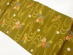 草花に紅葉・流水模様織出し名古屋帯